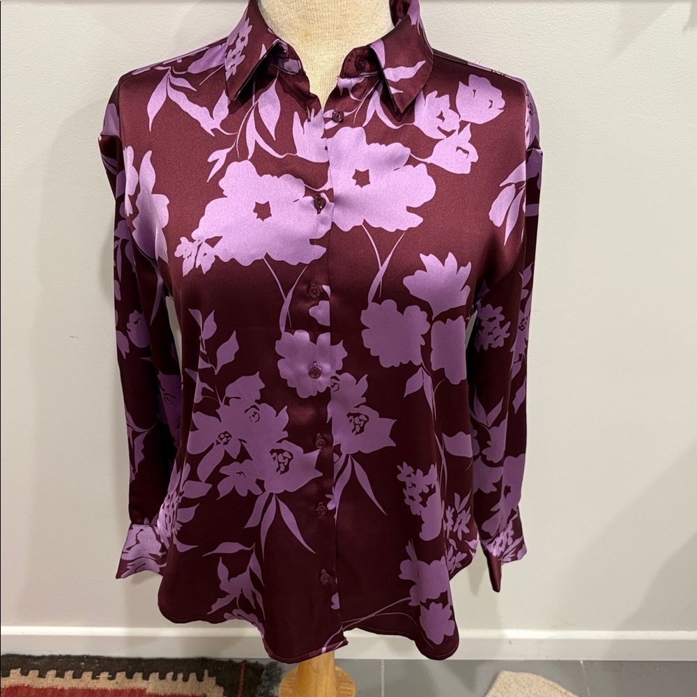 Bailey 44 Burgundy Floral Satin Blouse